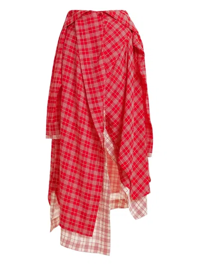 Essentiel Antwerp Check-print Asymmetrical Skirt In Red