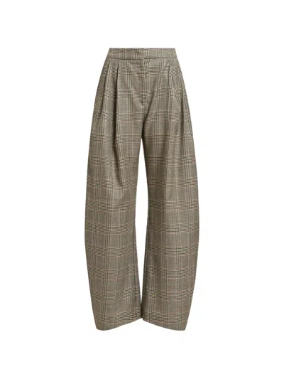 Essentiel Antwerp Checked Barrel-leg Trousers In Brown