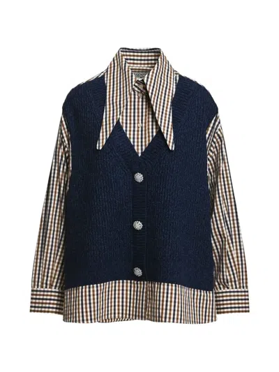 Essentiel Antwerp Check-pattern Crystal-embellished Shirt In Blue