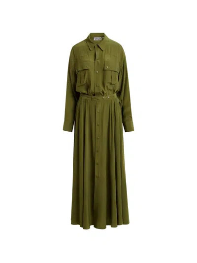 Essentiel Antwerp Chest-pockets Button-up Maxi Dress In Green
