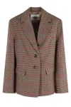 Essentiel Antwerp Cinnamon Check Print Oversized Blazer With Padded Shoulders In Gray