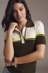 Essentiel Antwerp Collared Colorblock Sweater In Green