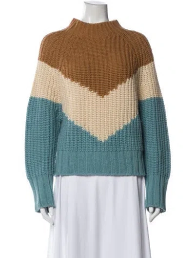 Pre-owned Essentiel Antwerp Colorblock Pattern Mock Neck Sweater In Blue