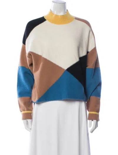 Pre-owned Essentiel Antwerp Colorblock Pattern Mock Neck Sweater In Yellow