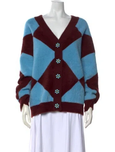 Pre-owned Essentiel Antwerp Colorblock Pattern V-neck Sweater In Blue