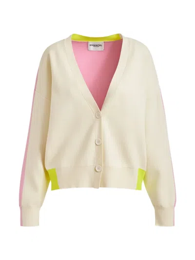 Essentiel Antwerp Colourblock Embroidered Cardigan In Yellow