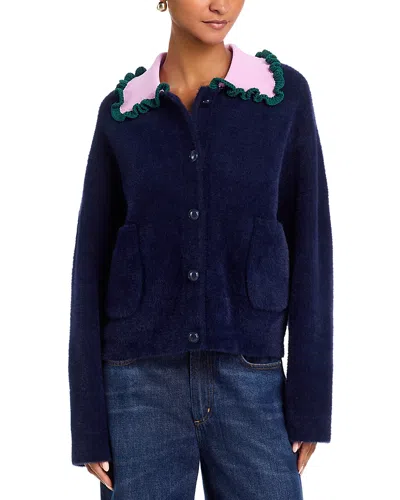 Essentiel Antwerp Contrast Collar Cardigan In Blue