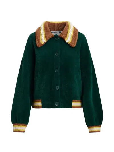 Essentiel Antwerp Contrast-collar Faux-fur Jacket In Green