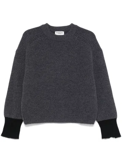 Essentiel Antwerp Contrasting-cuff Chunky-knit Sweater In Hurricane Grey