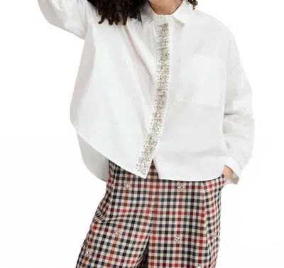 Essentiel Antwerp Cotton Shirt With Embellished Button Placket In White