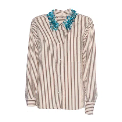 Essentiel Antwerp Cotton Shirt With Sequined And Beaded Collar In Neutrals