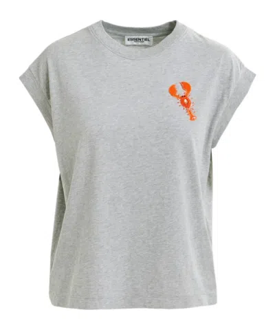 Essentiel Antwerp Cotton T-shirt With Embroidery In Grey