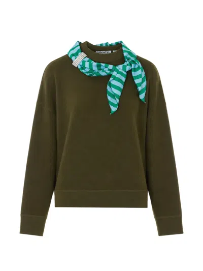 Essentiel Antwerp Crystal-embellished Scarf-detail Sweater In Green