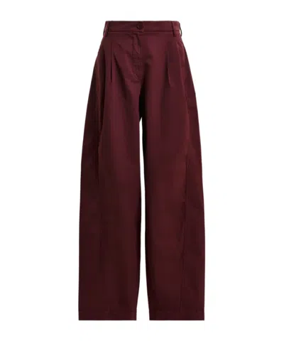 Essentiel Antwerp Dark Red Tapered Cotton Pants With Twisted Seams In Brown