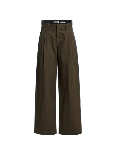 Essentiel Antwerp Denim-panel Wide-leg Trousers In Brown