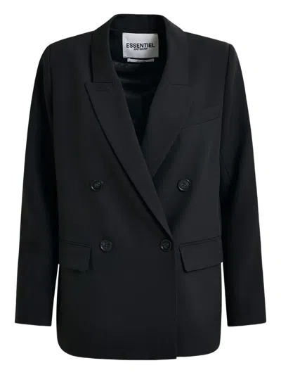 Essentiel Antwerp Double-breasted Padded-shoulder Blazer In Black