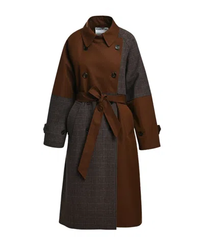 Essentiel Antwerp Colour-block Double-breasted Coat In Brown