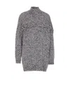Essentiel Antwerp Grey And Black Wool-blend Sweater With Fringe Details In Gray