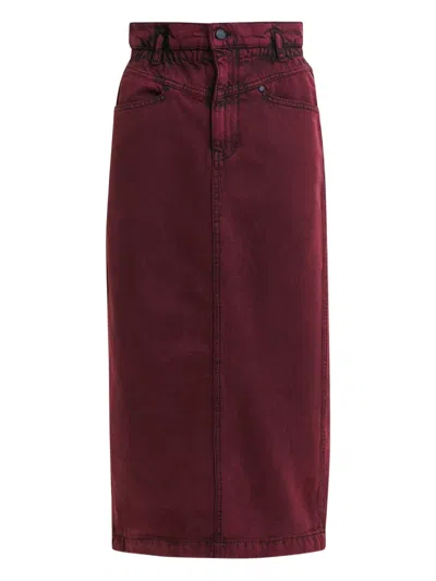 Essentiel Antwerp Elasticated-waistband Denim Midi Straight Skirt In Brown
