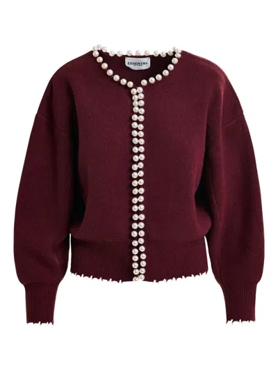 Essentiel Antwerp Embellished Cardigan In Burgundy