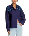 Essentiel Antwerp Gdog Sequin And Bead Embroidered Cotton Poplin Shirt In Evening Blue