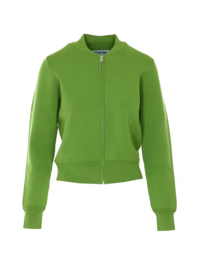 Essentiel Antwerp Embroidered Knitted Bomber Jacket In Green