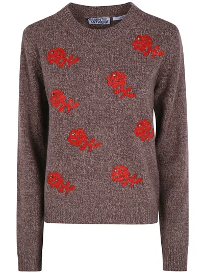 Essentiel Antwerp Embroidered Pullover "korine" In Brown
