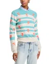 Essentiel Antwerp Hinkel Long-sleeve Striped Floral Embroidered Open-knit Sweater In Nept Green