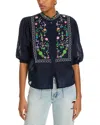 Essentiel Antwerp Horange Embelished Shirt Mandarin Collar In Dark Sapphire In Dark Sapphire