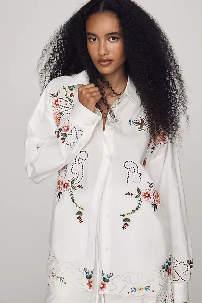 Essentiel Antwerp Essential Antwerp Jayme Embroidered Eyelet Buttondown Shirt In White