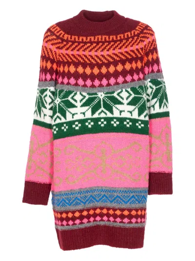 Essentiel Antwerp Fairisle Crew-neck Knitted Day Dress In Pink