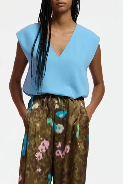 Essentiel Antwerp Falling Sleeveless V-neck Top In Blue