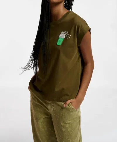 Essentiel Antwerp Faustina Embroidered T-shirt In Pine Forest In Multi