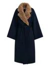 Essentiel Antwerp Faux-fur Collar Belted Coat In Blue