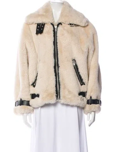 Pre-owned Essentiel Antwerp Faux Fur Jacket In Neutral
