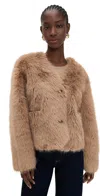 Essentiel Antwerp Faux Fur Jacket Sad Beige In Brown