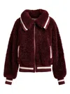 Essentiel Antwerp Faux-fur Zip-up Jacket In Burgundy
