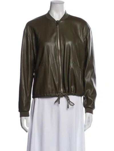 Pre-owned Essentiel Antwerp Faux Leather Bomber Jacket In Green