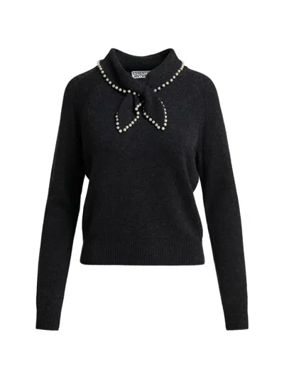 Essentiel Antwerp Faux Pearl-embellished Tie-detail Sweater In Black