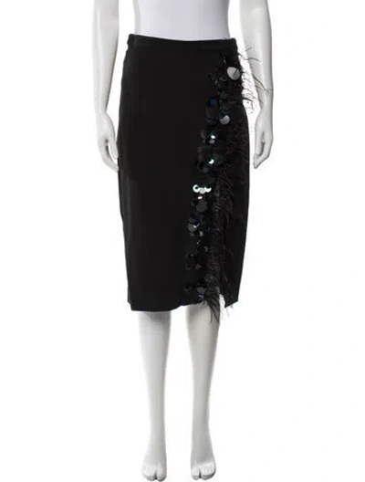 Pre-owned Essentiel Antwerp Feather Trim Midi Length Skirt In Black