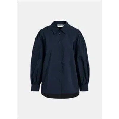 Essentiel Antwerp Febiba Taffata Woven Puff Sleeve Shirt In Blue