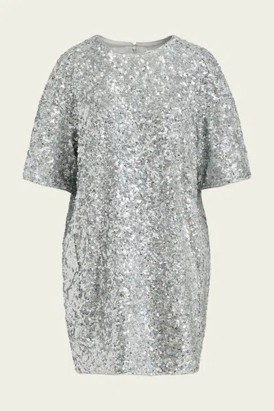 Essentiel Antwerp Felt Sequin-embellished Mini Dress In Silver In Multi