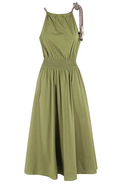 Essentiel Antwerp Fergie Smocked Halter Dress In Green