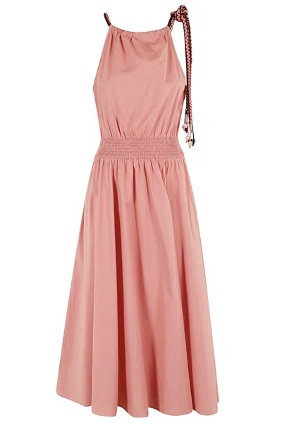 Essentiel Antwerp Fergie Smocked Halter Dress In Pink