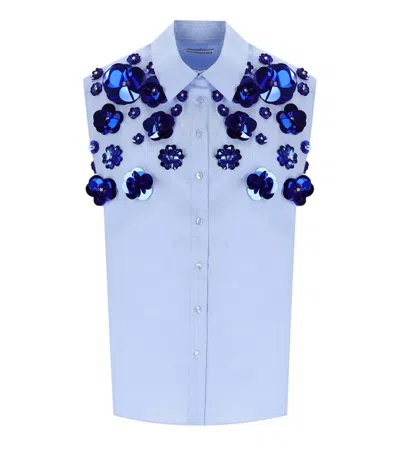 Essentiel Antwerp Embellished Floral Shirt In Hell Blau
