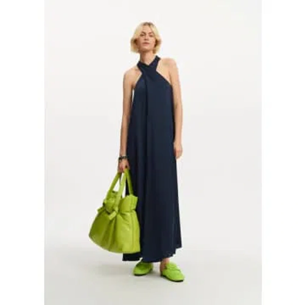 black denim halter dress Shauna Denim Halter Midi Dress - Indigo Blue