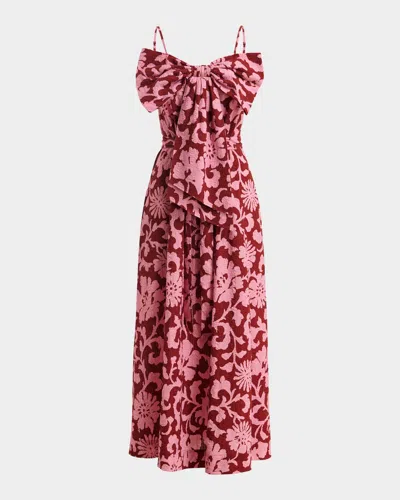 Essentiel Antwerp Floral Cotton Bow Maxi Dress In Burgundy