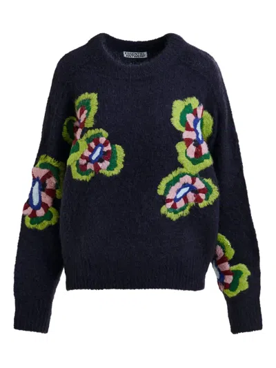 Essentiel Antwerp Floral-embroidered Crew-neck Sweater In Blue