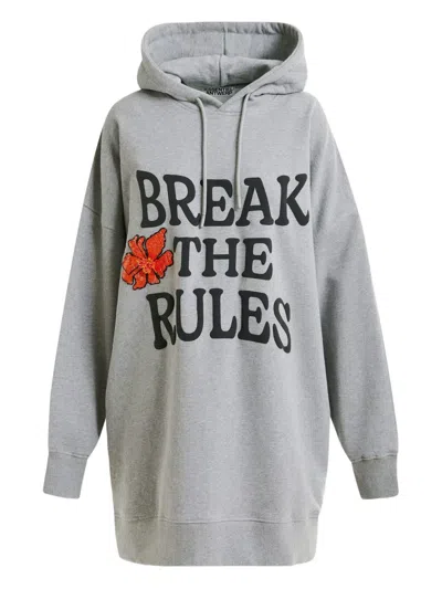 Essentiel Antwerp Floral-embroidered Hoodie Mini Dress In Gray
