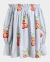 Essentiel Antwerp Floral-embroidered Striped Off-shoulder Mini Dress In Multi